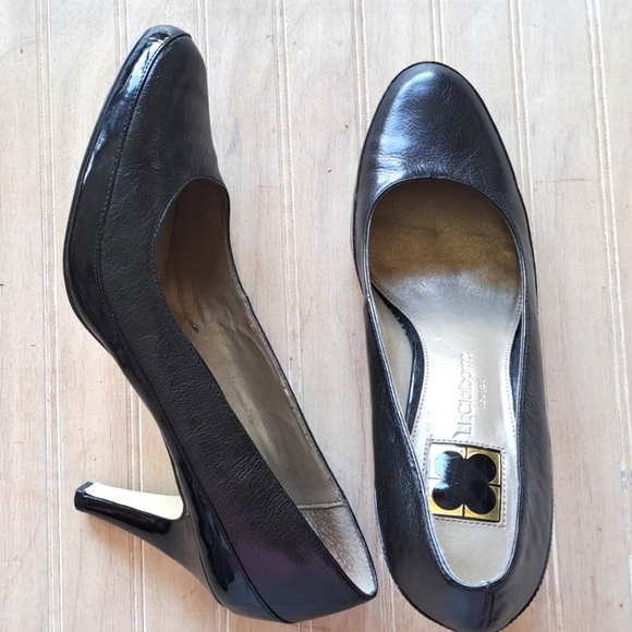 Liz Claiborne "Cammie" Black Leather High Heel Pumps Elegant Chic Round Toe - Picture 1 of 16